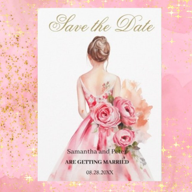 Save The Date Aquarelle Mariage Gown Gold Enregistrer la date (Capture hearts with our Watercolor Wedding Gown Save the Date! Designed by Brett Designs, )