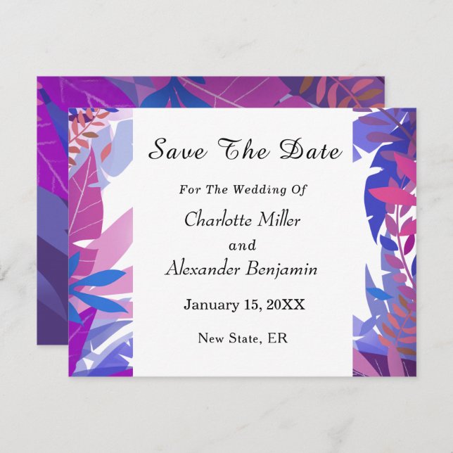 Save The Date Aquarelle Mariage moderne bleu Floral (Devant / Derrière)