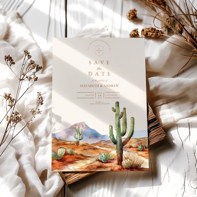 Save The Date Aquarelle Mariage paysage du désert de Cactus (Créateur téléchargé)