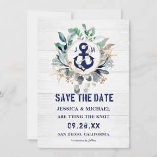 Save The Date Aquarelle marine Ancre de courroie marine Créative