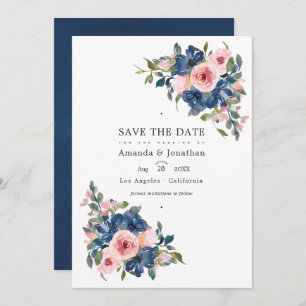 Save The Date Aquarelle marine et bleu Mariage floral photo