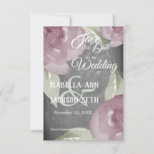 Save The Date Aquarelle mauve Floral et Chalkboard