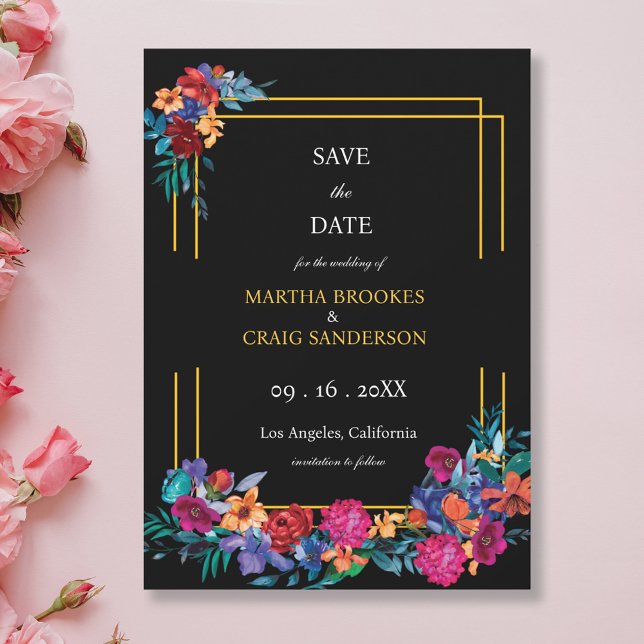 Save The Date Aquarelle mexicaine Fleur Mariage noir (Créateur téléchargé)