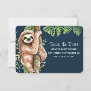 Save The Date Aquarelle mignonne Sloth & Feuilles tropicaux