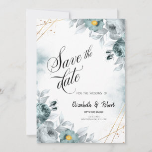 Save The Date Aquarelle Mint Roses verts Enregistrer la date