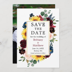Save The Date Aquarelle Mixte Floral Gold Frame Photo Retour