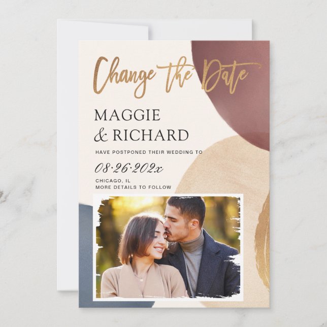 Save The Date Aquarelle Moderne Abstrait Photo Mariage Nouveau D (Devant)