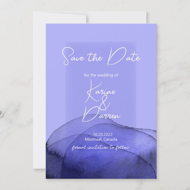 Save The Date Aquarelle moderne bleu violet violet Enregistrer l (Devant)