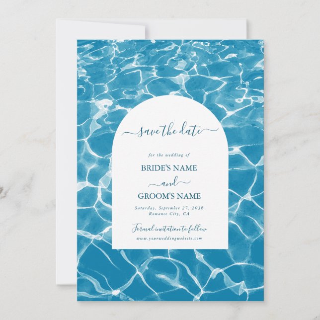Save The Date Aquarelle moderne Blue Ocean Beach Mariage (Devant)