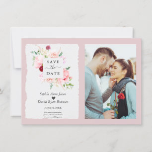 Save The Date Aquarelle moderne Blush Red Flowers Mariage photo