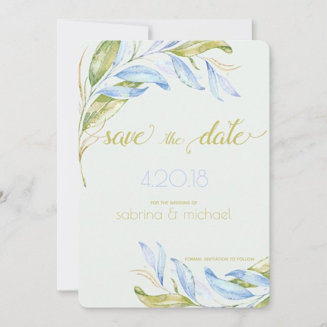 Save The Date Aquarelle Moderne Boho Branches Feuilles STD (Devant)