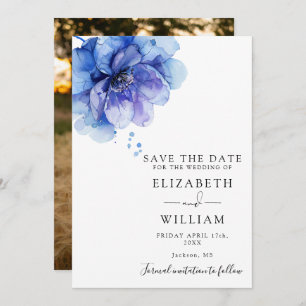 Save The Date Aquarelle moderne Dusty Blue Floral Mariage photo