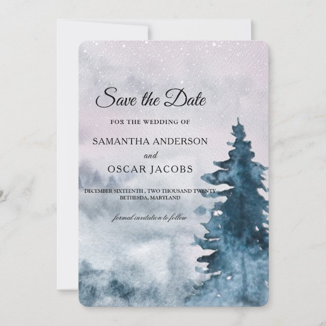 Save The Date Aquarelle moderne hiver Arbre de Noël Nature Save (Devant)