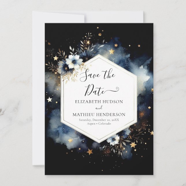 Save The Date Aquarelle moderne Mariage céleste (Devant)
