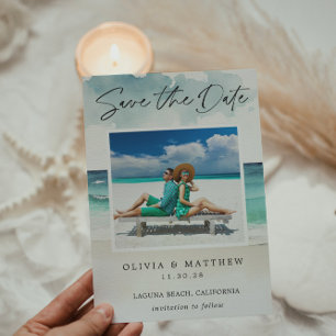 Save The Date Aquarelle moderne Ocean Beach Deux photos