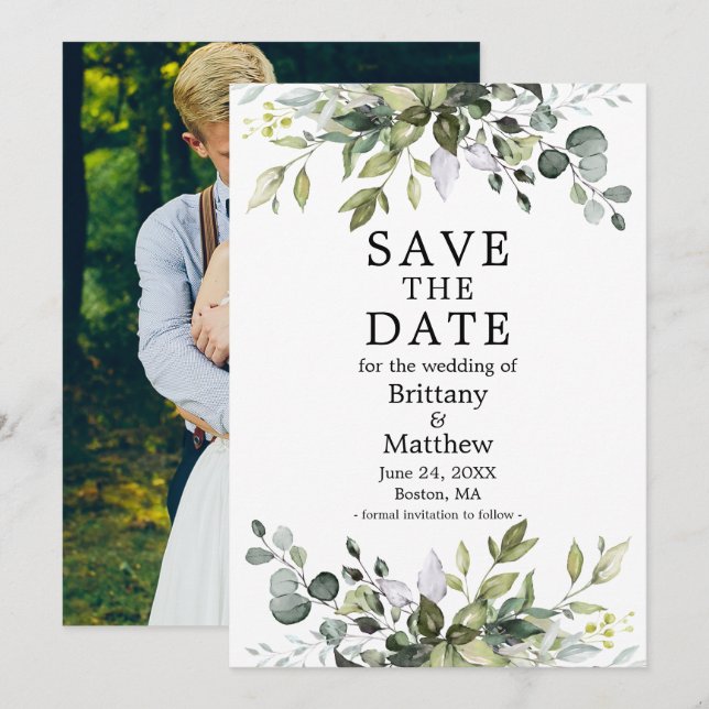 Save The Date Aquarelle moderne Végétation botanique Photo (Devant / Derrière)