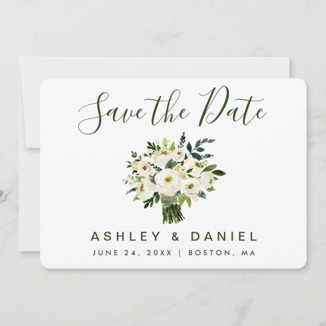 Save The Date Aquarelle Moderne Vert Floral Économisez La Date (Devant)