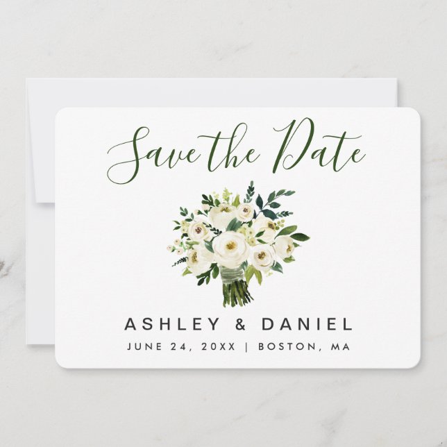 Save The Date Aquarelle Moderne Vert Floral Enregistrer La Date  (Devant)