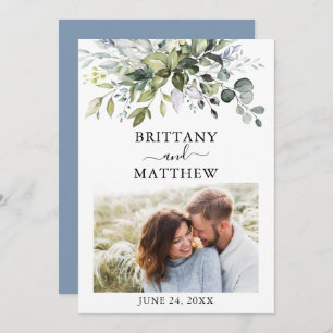 Save The Date Aquarelle moderne Vert Photo Dusty Blue