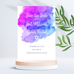 Save The Date Aquarelle moderne violet bleu étoile BAT MITZVAH
