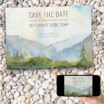 Save The Date Aquarelle Mountain Lake Dusty Blue<br><div class="desc">Mariage de montagne enregistrer la carte de date avec l'aquarelle pittoresque design dans les tons bleu et vert poussiéreux. Le paysage au bord du lac comprend des montagnes, de la verdure et des pins, le lac et un ciel clair. Le texte est modifiable et si vous souhaitez faire correspondre des...</div>
