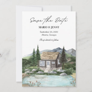 Save The Date Aquarelle Nature maison lac mariage