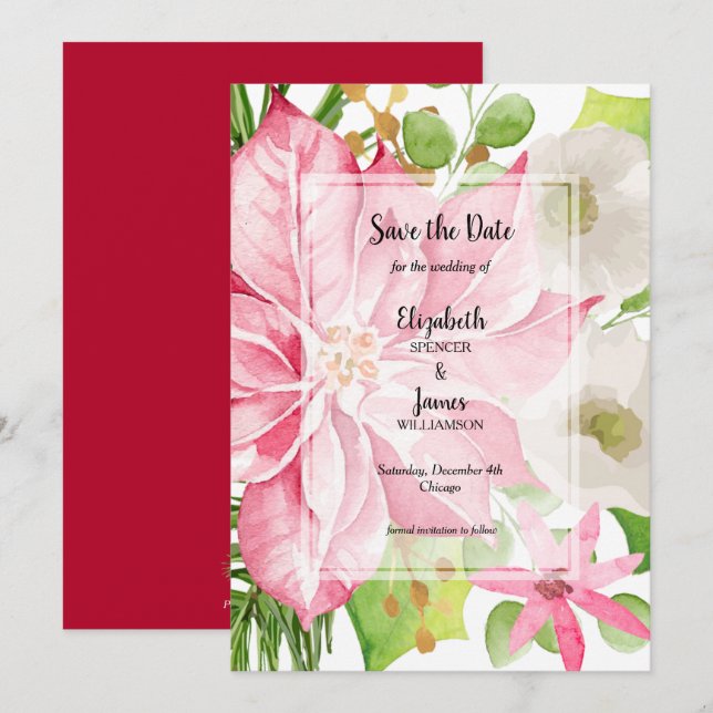 Save The Date Aquarelle Noël Fête Florale (Devant / Derrière)