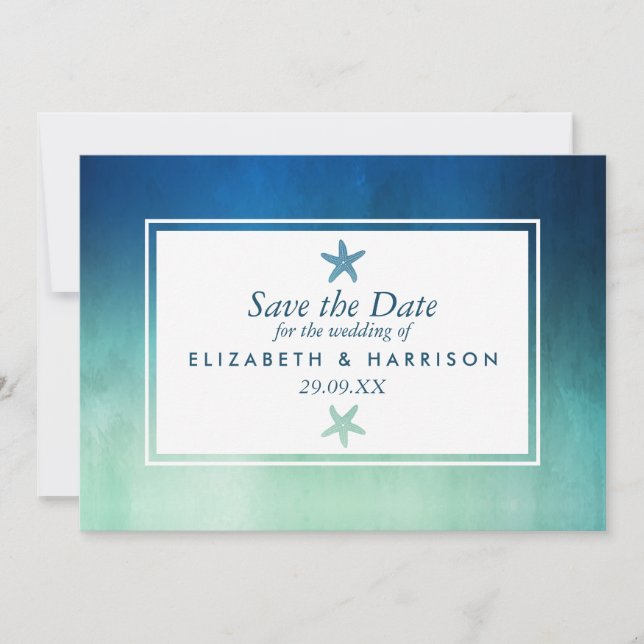 Save The Date Aquarelle Ocean Starfish Beach Enregistrer la date (Devant)