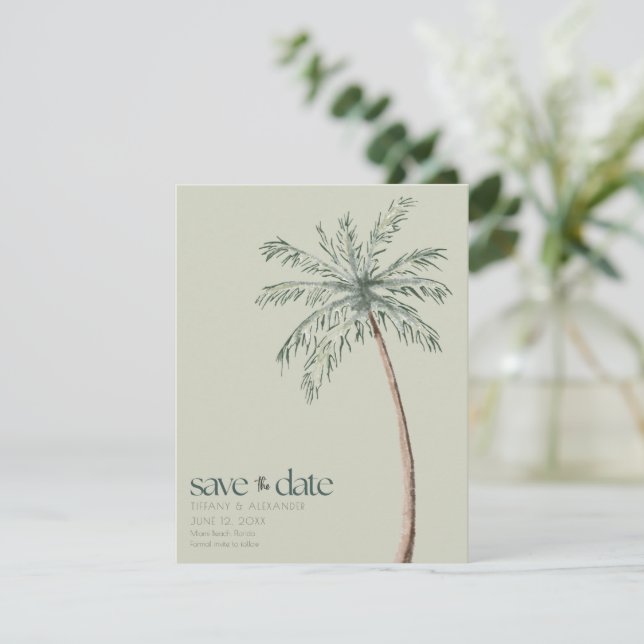 Save The Date Aquarelle Palm Tree Photo Beach Wedding (Debout devant)