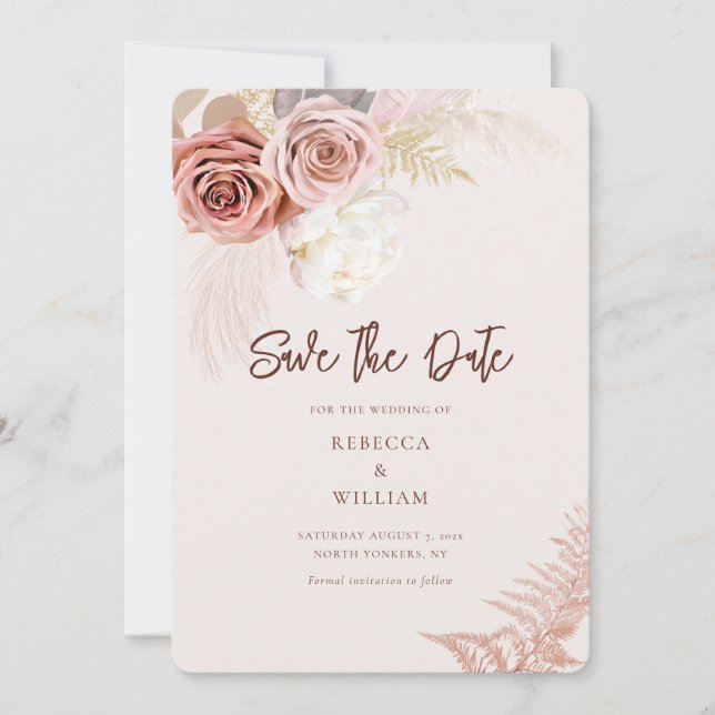 Save The Date Aquarelle Pampas Grass Mariage Script (Devant)