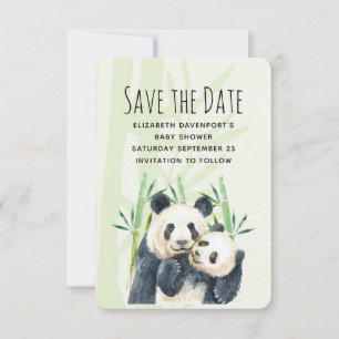 Save The Date Aquarelle Panda Ours Maman & Bébé en Bambou