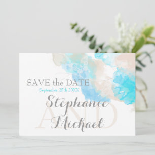 Save The Date Aquarelle Papillon Turquoise ivoire