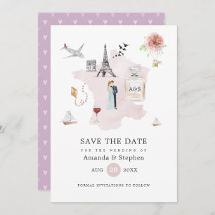 Save The Date Aquarelle Paris Destination Mariage Monogramme
