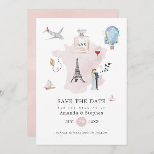 Save The Date Aquarelle Paris Destination Mariage Monogramme