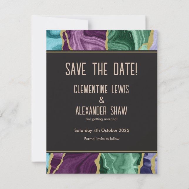 Save The Date Aquarelle Peacock Agate V1 (10,8 x 14 cm) (Devant)