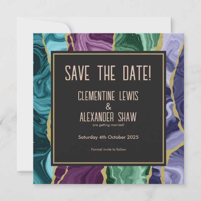 Save The Date Aquarelle Peacock Agate V1 (13 x 13 cm) (Devant)