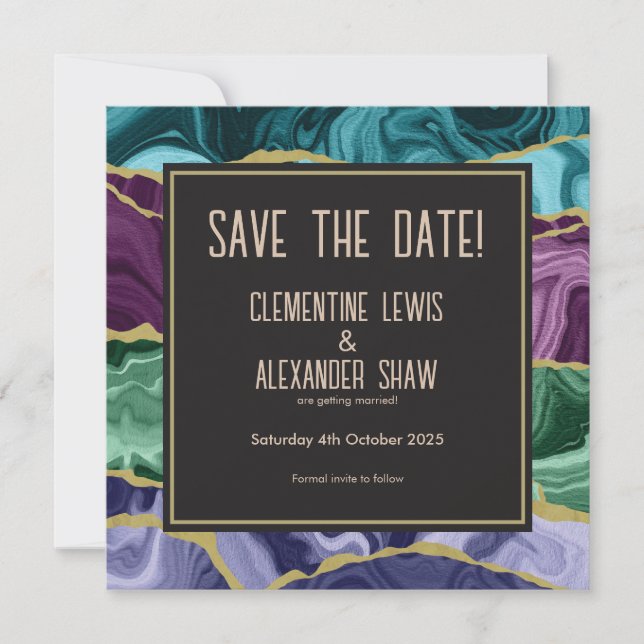 Save The Date Aquarelle Peacock Agate V2 (13 x 13 cm) (Devant)