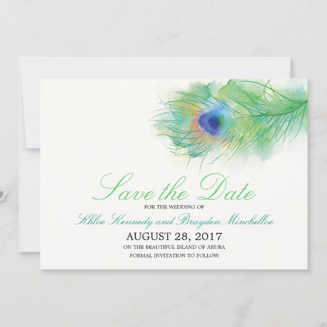 Save The Date Aquarelle Peacock Feather Enregistrer la date (Devant)