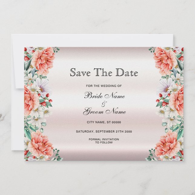Save The Date Aquarelle Peony Flower Enregistrer La Date (Devant)
