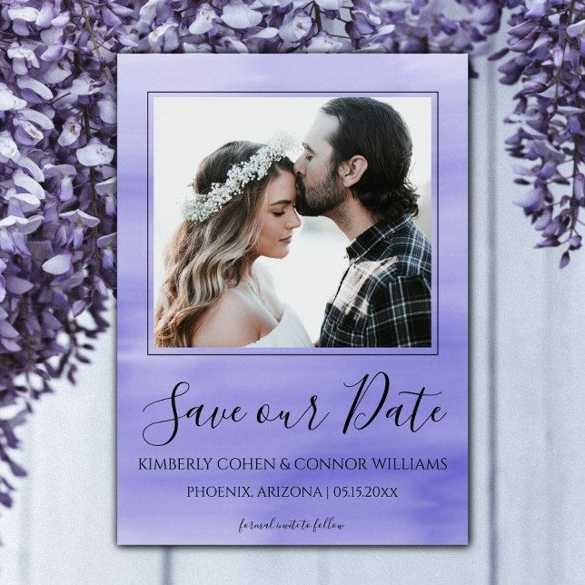 Save The Date Aquarelle photo Enregistrer la date | Violet (Purple Watercolor Photo Save the Date)