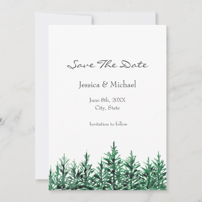 Save The Date Aquarelle Pine Arbres (Devant)