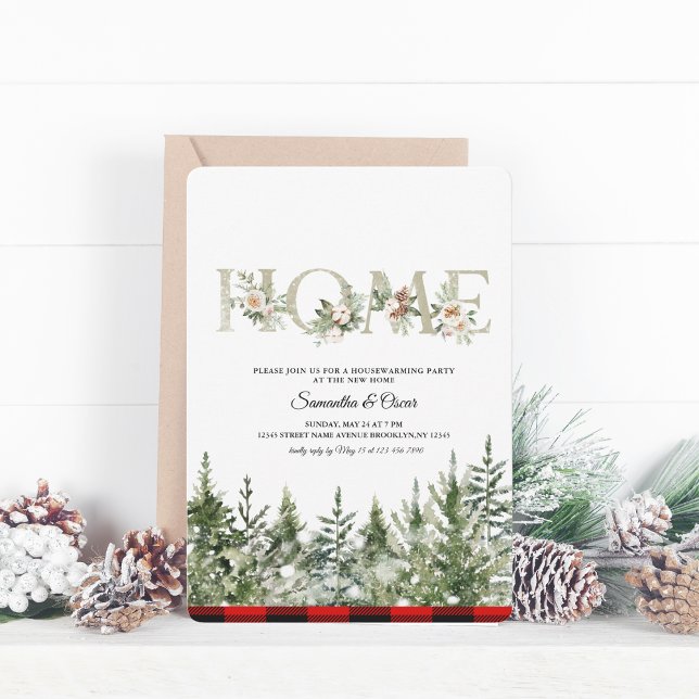 Save The Date Aquarelle Pine verte et Buffle rouge Plaid (Créateur téléchargé)