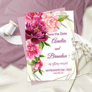 Save The Date Aquarelle Pink Peonies Mariage rustique