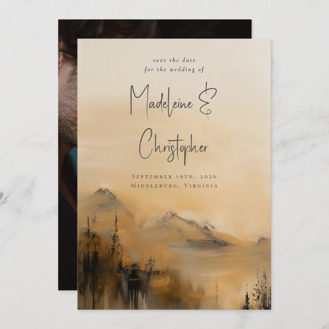 Save The Date Aquarelle pittoresque Automne Mariage extérieur de (Devant / Derrière)