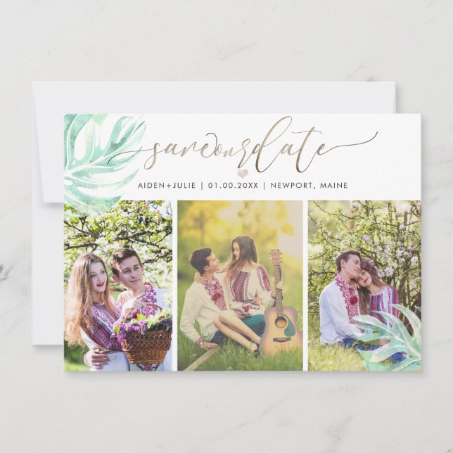 Save The Date Aquarelle PixDezines Monstera|Enregistrer la date (Devant)