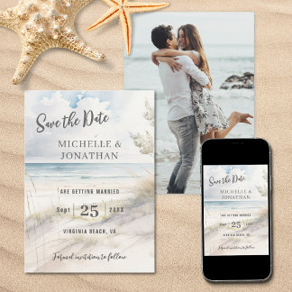 Save The Date Aquarelle Plage Côtière PHOTO Mariage