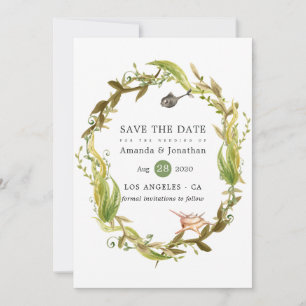 Save The Date Aquarelle Plage d'algues Mariage à thème
