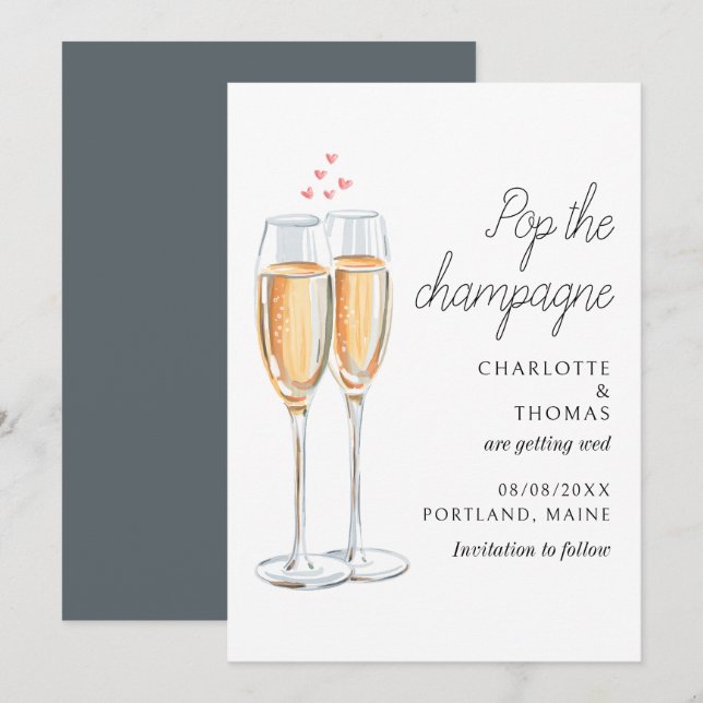 Save The Date Aquarelle Pop Le Mariage Script Champagne (Devant / Derrière)
