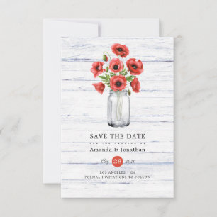 Save The Date Aquarelle Poppy Rustique Mason Jar Mariage