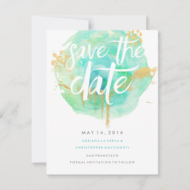 Save The Date Aquarelle précieuse Enregistrer la date Bleu (Devant)